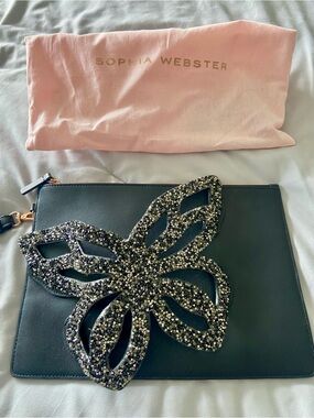 Sophia Webster Black Leather Shimmer Butterfly Wristlet